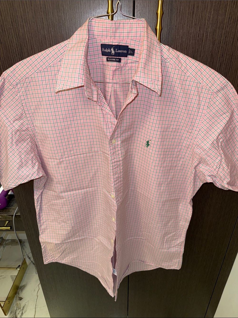 Ralph Lauren Pink and Green Check Button-Down Shirt NEW